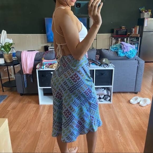 Urban Outfitters Monarch Butterfly Blue & Colorful Rainbow Modest Midi Skirt L - Picture 7 of 16